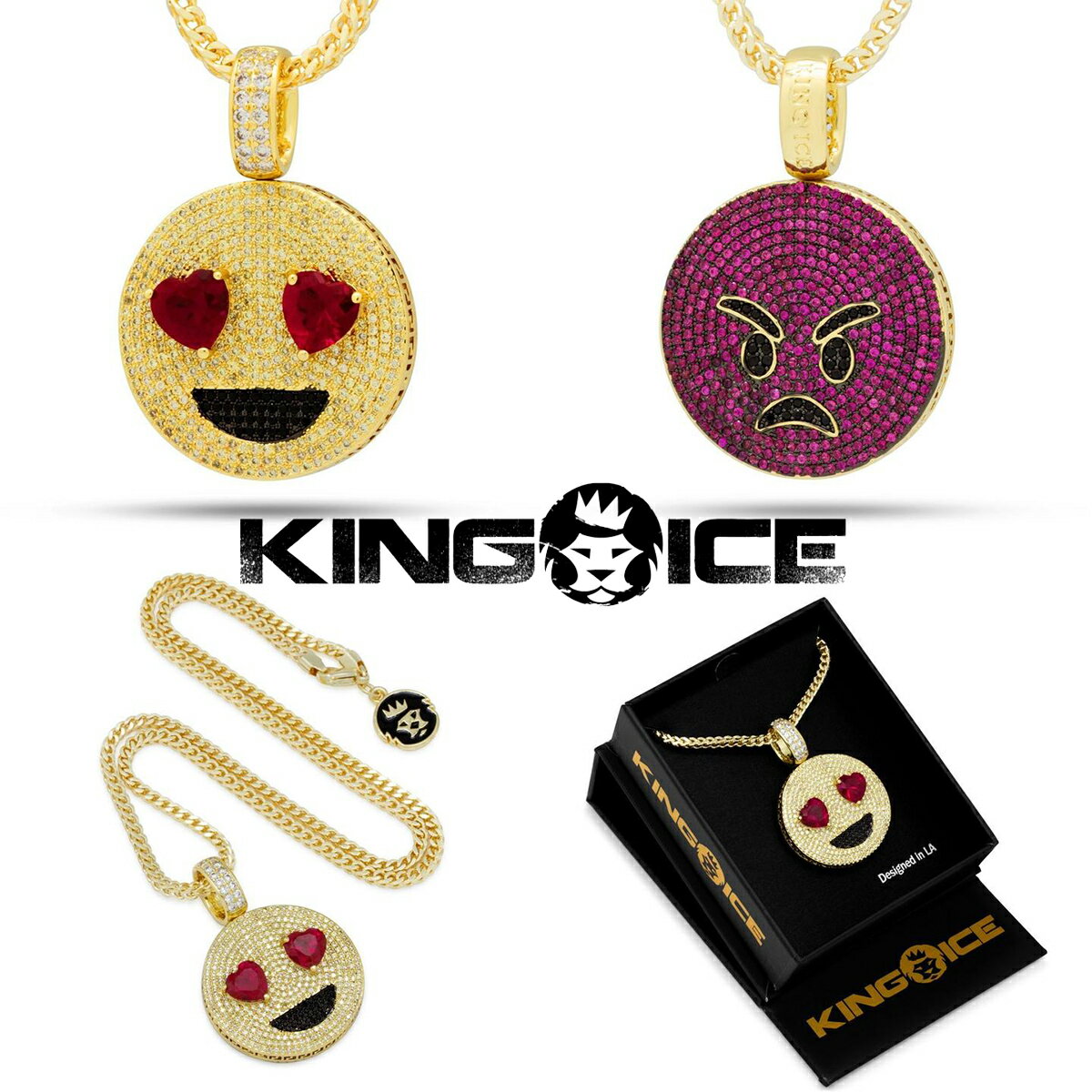 KING ICE LOACX lbNX HEART EYES ANGRY FACE EMOJI NECKLACE 14kS[h zCgS[h  lC[ANZT[]