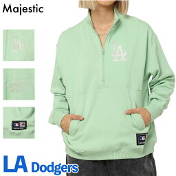 Majestic ハーフジップ スウェット LA ドジャース Los Angeles Dodgers Bat Wing Half Zip Crop Crewneck ロサンゼルス ロゴ オーバーサイズ レディース ユニセックス マジェスティック 韓国ファッション ニューエラ NEW ERA 正規品 [衣類] ユ00572