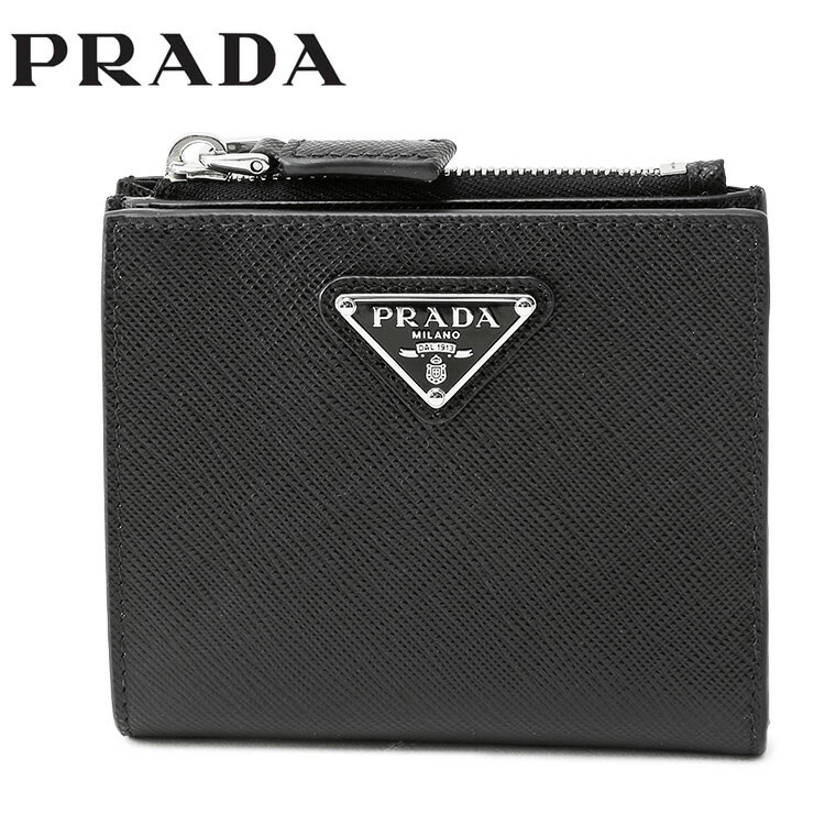 PRADA - プラダ PRADA 二つ折り財布 2ML049-QHH-F0002 サフィアーノトライアングル レザー NERO ブラック メンズ コンパクトウォレット【新作】
