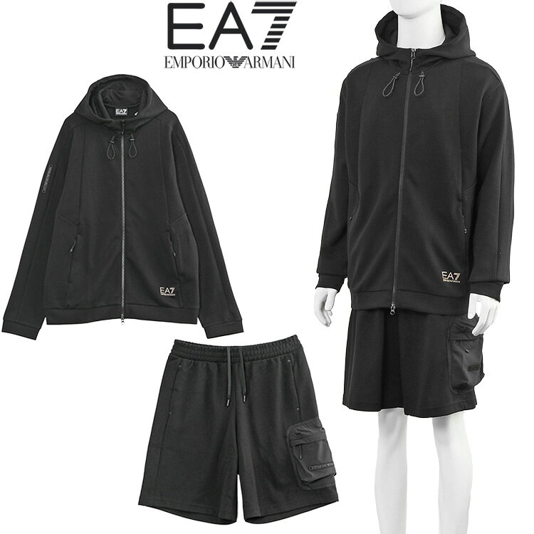ブランドエンポリオ アルマーニ EMPORIO ARMANI 商品番号7M001586/7M001588 素材トップス：本体：63% 綿＋37% ポリエステル、その他：62% ポリエステル, 34% 綿, 4% ポリウレタン、フード裏地：100% 綿。ボトムス：本体：63% 綿＋37% ポリエステル、その他：62% ポリエステル, 34% 綿, 4% ポリウレタン、その他：75% ナイロン, 25% ポリウレタン、裏地：63% 綿, 37% ポリエステル、裏地：100% 綿 カラーUC001 仕様トップス：ドローストリング付きのフード、ジップ開閉、長袖、ジップ付きサイドポケットx2、ラグランショルダー、メッシュ素材の切替え。ボトムス：ドローストリングの付いた伸縮性のあるウエスト、サイドポケットx2、左脚にジップ付きパッチポケット、背面にEA7ロゴ 生産国CAMBODIA 付属品商品タグ ◆エンポリオ アルマーニ EMPORIO ARMANI◆都会的な雰囲気が漂う、コットン混紡素材のフード付きジップアップ スウェットシャツとスポーティなバミューダパンツ。独特なメッシュ素材の切替えと、コントラストの効いたEA7ロゴが際立ちます。コレクションのジョガーパンツをコーディネートして、スポーティなトータルルックを演出できる、スタイリングしやすいアイテムです。左脚にジップ付きパッチポケット、背面にコントラストの効いたEA7ロゴをあしらいました。コレクションのTシャツやスニーカーとコーディネートを楽しめます。 サイズ(cm)肩幅身幅着丈裄丈 M-626794 L-63.57095 XL-657197 XXL-6675100 XXXL-6875101 ----- サイズ(cm)平置内周股上股下渡幅裾幅 M42873326.53935 L449033274036 XL469533274038 XXL479833274338 XXXL5010335274440 ------- !!　Attention　!! サイズがご不安な方は事前にお問い合わせ下さい。◆エンポリオ アルマーニ EMPORIO ARMANI◆EA7 セットアップ パーカー スウェット ハーフパンツ メッシュ切替 7M001586/7M001588 UC001