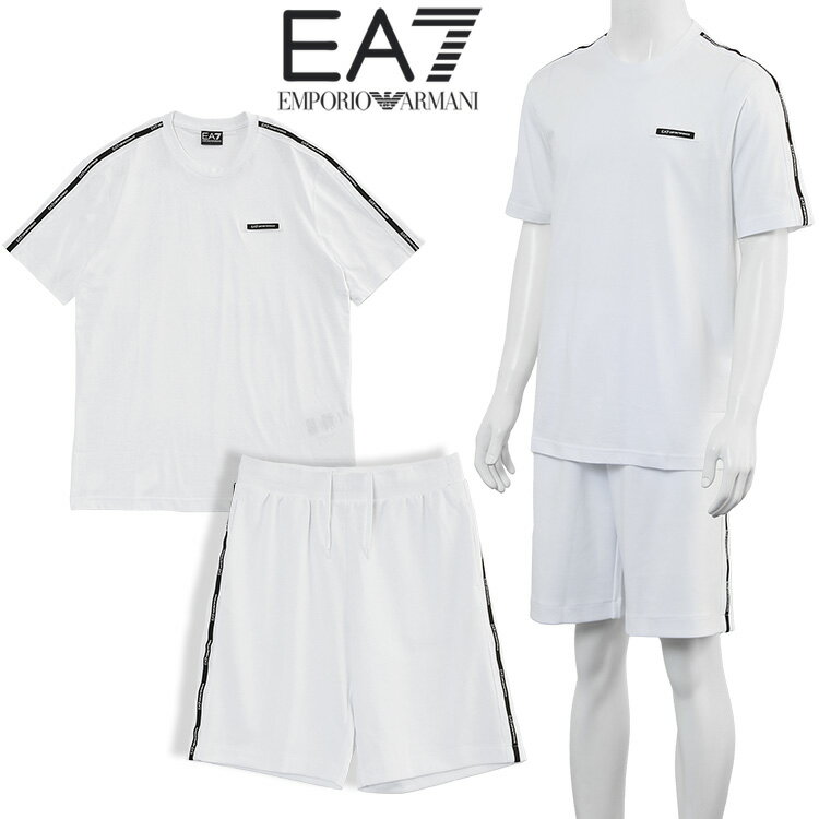 エンポリオ アルマーニ EMPORIO ARMANI EA7 セットアップ Tシャツ スウェットハーフパンツ ロゴライン Logo Series 7M001476/7M001481-AF10375-U0002 ホワイト メンズ【新作】