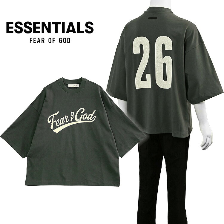フィアオブゴッド エッセンシャルズ Fear of God ESSENTIALS Tシャツ Merch Tee Boxy Fit RW00269 IRON GREY 300GSM クラックルプリント メンズ【新作】