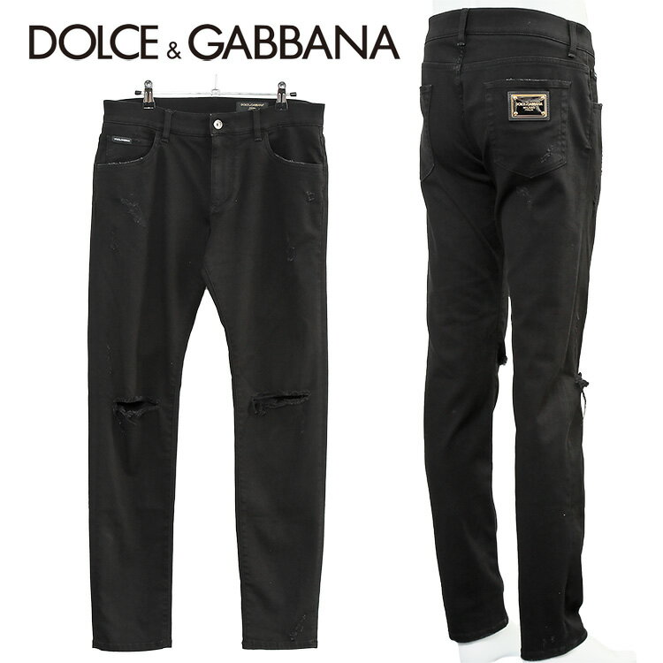 ドルチェ&ガッバーナ DOLCE&GABBANA ダメージ ジーンズ ブラックデニム SLIM FIT GY07CD-G8FU3-S9001【新作】【SALE】