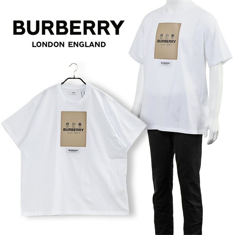 バーバリー BURBERRY SERGIO ラベルロゴ オーバーサイズ Tシャツ 8057529-A1464 WHITE ホワイト【新作】【SALE】