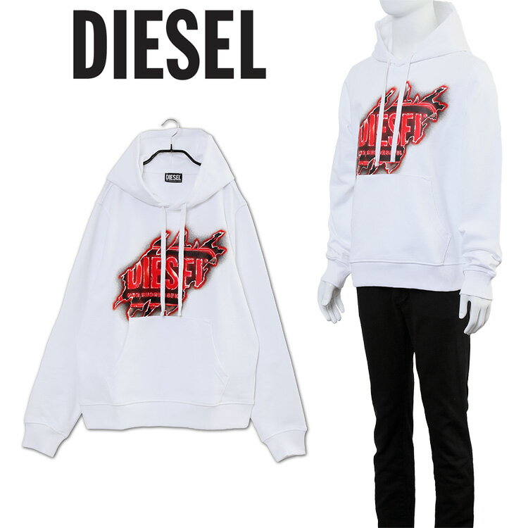 ディーゼル DIESEL パーカー スクラッチ クッキーロゴ A09829-0BAWT S-GINN-HOOD-E8-100 ホワイト【新作】【SALE】