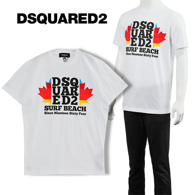 ディースクエアード DSQUARED2 Tシャツ D2 サーフビーチ S74GD1135-S23009-100 ホワイト【新作】【SALE】