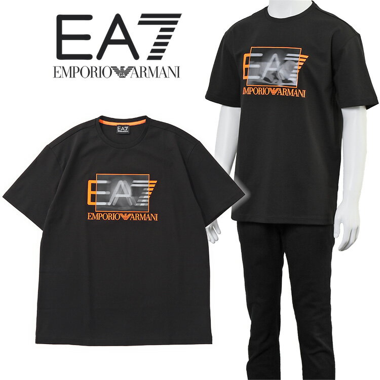 エンポリオ・アルマーニ EMPORIO ARMANI EA7 アルマーニ Tシャツ ジオメトリックロゴ 3RPT02-PJNUZ-1200 ブラック/オレンジ【新作】【SALE】