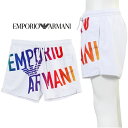 アルマーニ セットアップ メンズ 水着 EMPORIO ARMANI スイムトランクス 再生ファブリック製 ドローストリング＆ボールドロゴ 211740-3R424-93610 ホワイト/マルチ