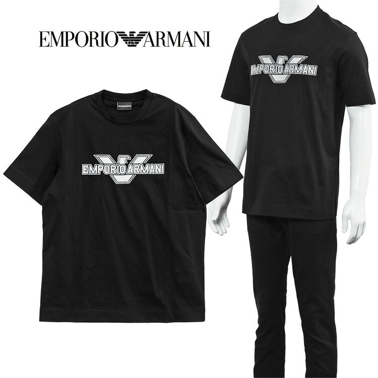 アルマーニ Tシャツ EMPORIO ARMANI ブランド ロゴ刺しゅう レギュラーフィット 3R1TU8-1JSAZ-0999 ブラック【新作】【SALE】