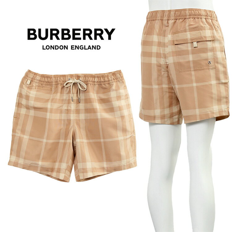 バーバリー メンズ 水着 BURBERRY チェック ドローコード スイムショーツ 8068555-A7464 SOFT FAWN IP CHCK【新作】