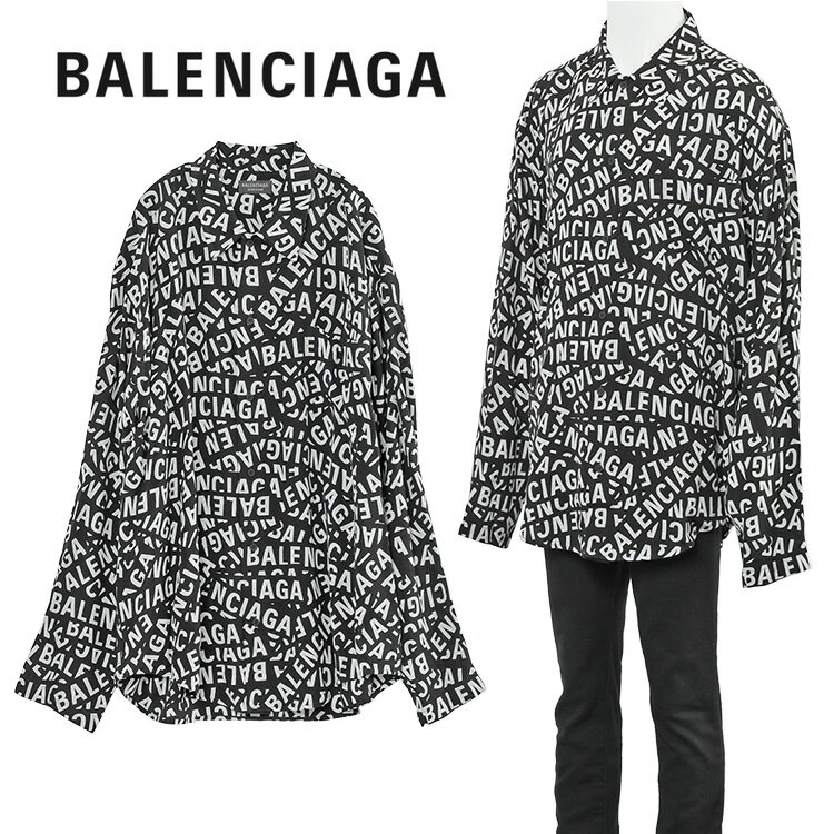 バレンシアガ BALENCIAGA 総柄 シャツ オーバーサイズ オールオーバー ロゴ プリント 681812-TML21-1269【新作】【SALE10】