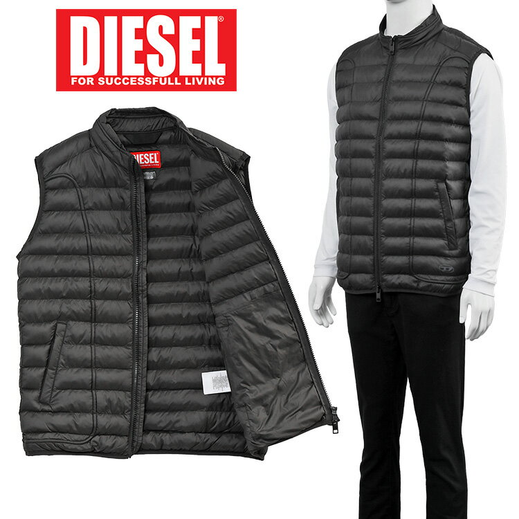 ディーゼル ダウン メンズ ディーゼル DIESEL オーバルD ホーキル 中綿ベスト レギュラーフィット A10693-0BHAZ W-HAWKYL-SL-9XX ブラック