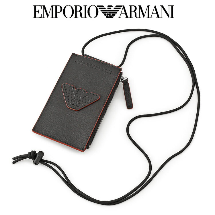 アルマーニ スマホケース EMPORIO ARMANI ショルダーストラップ付き ジップテックケース 再生サフィアーノ＆リサイクルナイロン製 Y4R355-Y216J-80557【新作】