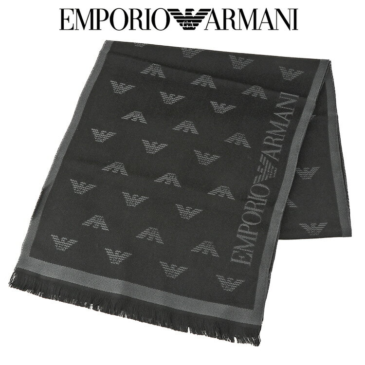 アルマーニ マフラー（レディース） エンポリオアルマーニ EMPORIO ARMANI マフラー ウールスカーフ 全面ジャカードイーグルロゴ 625009-CC306-00044 Anthracite Grey 【新作】