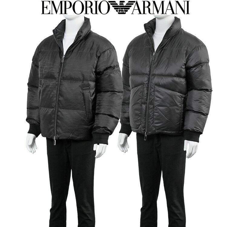 アルマーニ ダウン EMPORIO ARMANI リバーシブル ダウンジャケット 無地 × 総柄 ナイロンジャカード 6R1B65-1NVSZ-F091 ブラック【新作】【アウター】