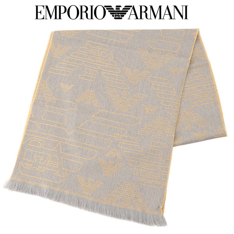 アルマーニ マフラー（レディース） アルマーニ EMPORIO ARMANI ウール マフラー 全面ジャカード イーグルロゴ 625009-CC306-06542 GREY/TAUPE【新作】