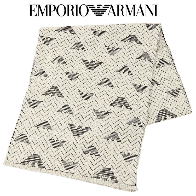 エンポリオアルマーニ EMPORIO ARMANI マフラー ウールスカーフ オールオーバー イーグル シルク混 625030-3F328-00011_PALE_CREAM【新作】