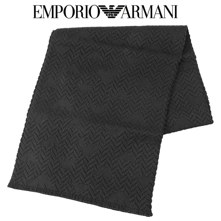 アルマーニ マフラー（メンズ） エンポリオアルマーニ EMPORIO ARMANI マフラー ウールスカーフ オールオーバー イーグル シルク混 625030-3F328-00020 BLACK【新作】