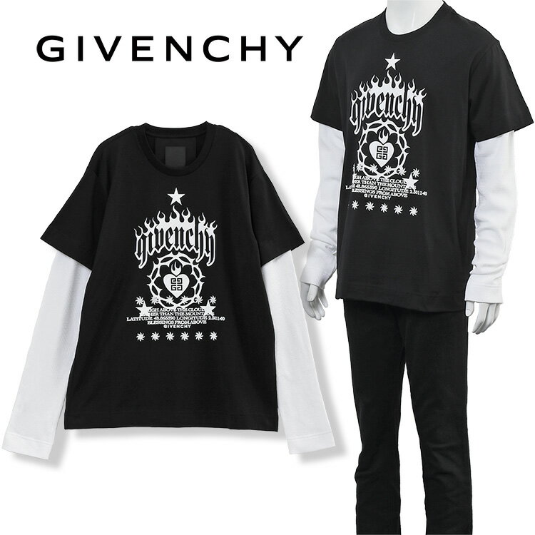 ジバンシィ GIVENCHY ロンT レイヤード Tシャツ BM71G53YHU-001：BLACK【新作】