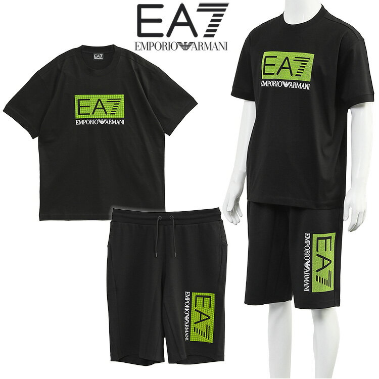 アルマーニ セットアップ EA7 EMPORIO ARMANI Tシャツ × スウェット ハーフパンツ ラバー スタッズロゴ 3DPT40-PJFBZ/3DPS78-PJARZ-1200