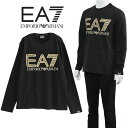 アルマーニ EA7 EMPORIO ARMANI ロンT 長袖 Tシャツ スプレーロゴ 3DPT38-PJMUZ-0208 ブラック ゴールド