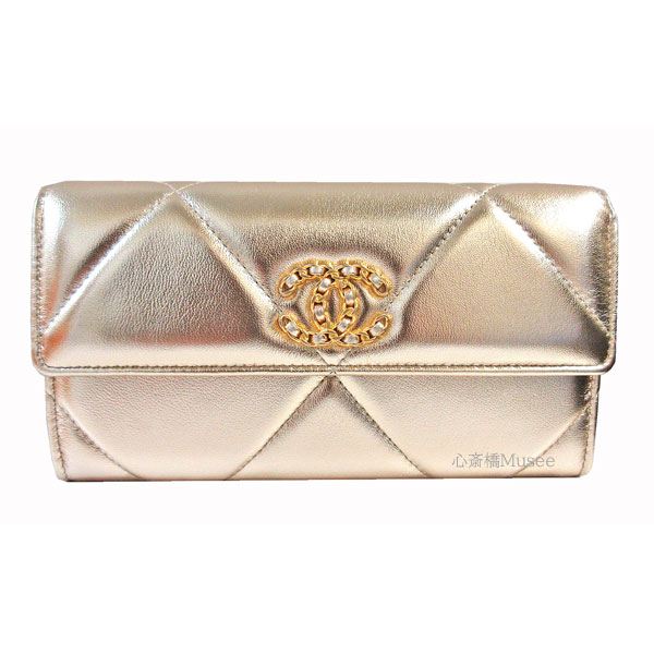 ≪新品≫ CHANEL シャネル 2021SS 19 ナインティーン ロング フラップ ウォレット 長財布 ゴールド ゴールド金具 AP0955 B05457 NC293 箱 リボン ラッピング Gold