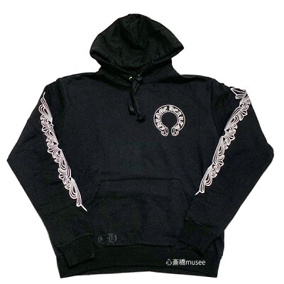 ≪新品≫正規品 クロムハーツ パーカー ブラック ホースシュー 両袖プリント Lサイズ Chrome hearts フーディー 黒