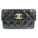 ≪新品≫CHANEL シャネル 2022年コレクション ミディアム　フラップ ウォレット 中財布 AP3051 B09324 94305 黒 ゴールド金具 BIG CCマーク キャビアスキン CHANEL 箱 リボン ブラック　グレインドカーフスキン　BIG CC ココ