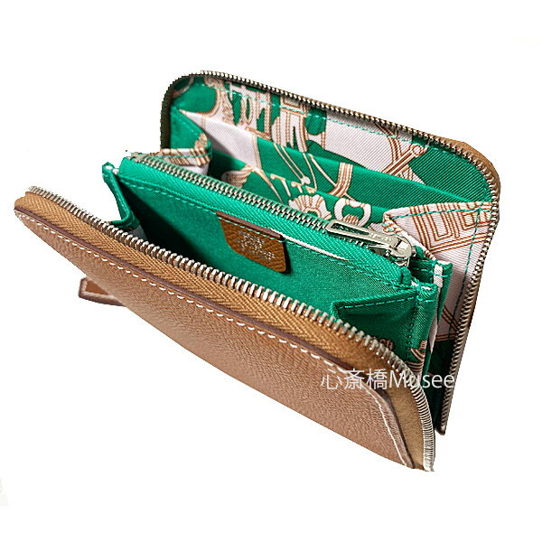 ≪ 新品 ≫ エルメス アザップ シルクイン コンパクト ラウンドファスナー ミニ財布 ゴールド ミント モーヴシルベストル " エクスリブリス " シルク シルバー金具 HERMES Wallet Azappe Silkin Compact Gold EX-LIBRIS mint mauve sylvestre 箱 リボン ラッピング　U刻印のサムネイル