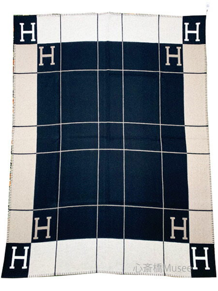 ≪ 新品 ≫　お買い得! エルメス　プレード 《 アヴァロン III 》 ブランケット HERMES Plade " Avalon " Noir Black Blanket 箱　リボン　ショッパー　黒 ブラック 毛布 リビング　ソファーにのサムネイル