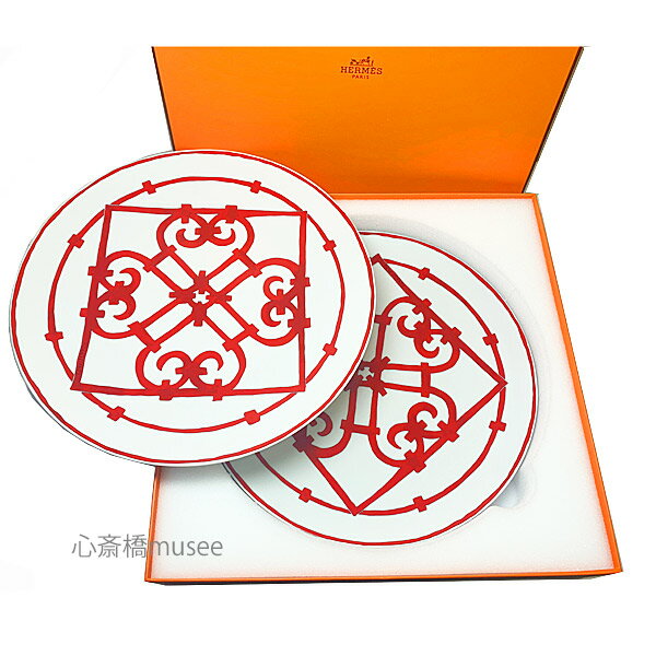 ≪ 新品 ≫ HERMES エルメス ガダルキヴィール シリーズ アメリカン ディナー プレート 27cm 2枚セット 皿 デッシュ プレート GUADALQUIVIR White / Red プレゼント 箱　レア！ ホワイト/レッド 赤 白のサムネイル