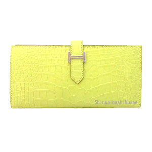 ≪新品≫ HERMES　エルメス　ベアンスフレ アリゲーター マット ライム シルバー金具 B刻印　箱 リボン ラッピング HERMES Bearn Souffle Alligator Mat Lime Silver Backle