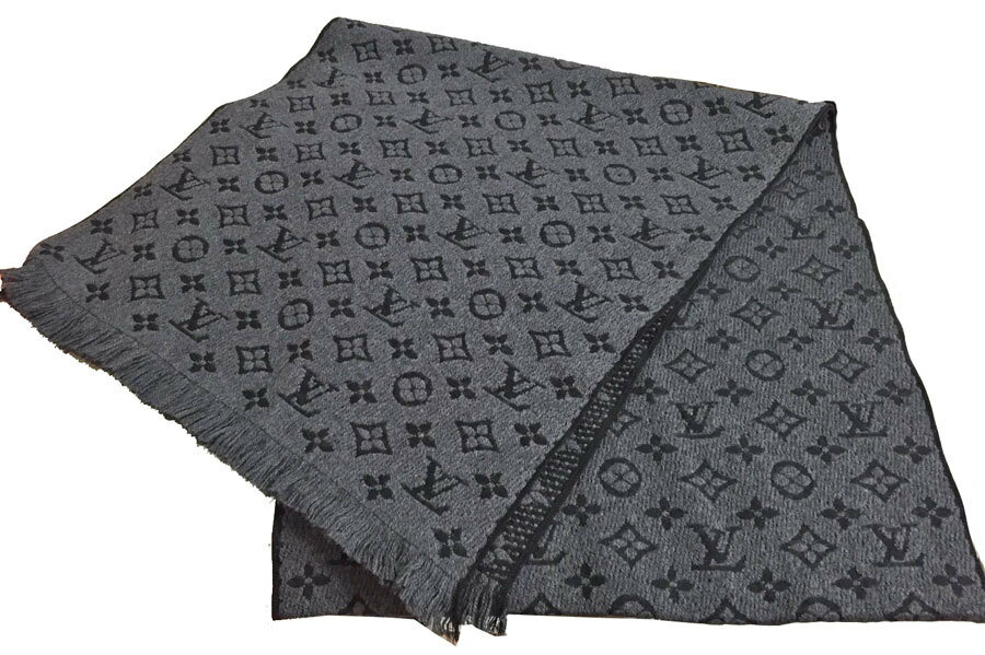 新品 LOUIS VUITTON ルイヴィトン モノグラム マフラー 「エシャルプ・モノグラム クラシック」 アントラシット 濃いグレー M78526 LV箱・リボンでのラッピング