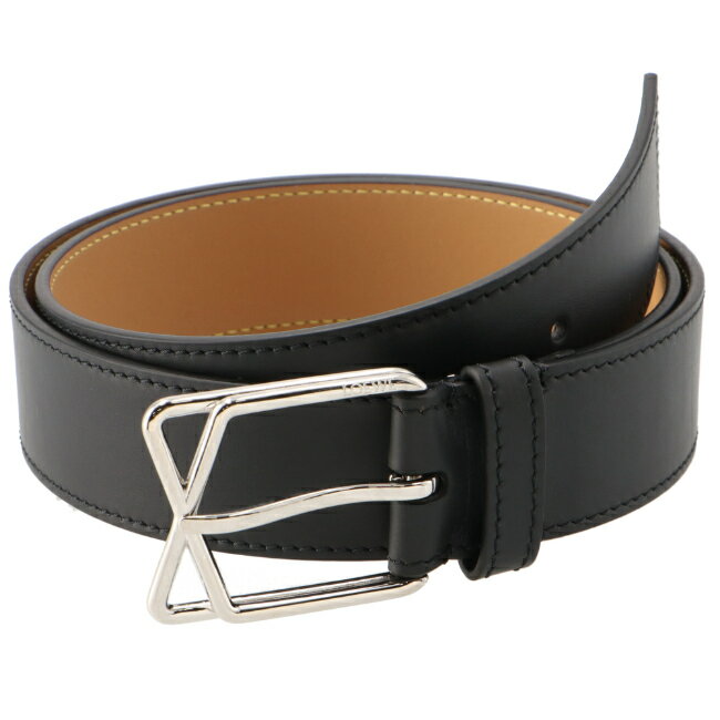 ロエベ/LOEWE ベルト メンズ LAYERED CROSS BUCKLE BELT 3.5 レザーベルト BLACK/PALLADIUM 2024年春夏新作 E619Z20X34-0008-1341