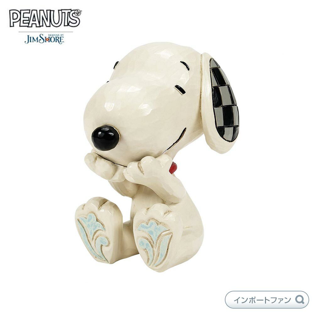 ジムショア スヌーピー ラフィング ミニ ピーナッツ 6016276 Snoopy Laughing Mini JimShore □は、表情や仕草もとってもキュートです。細部にまでこだわりを感じるディティールです。スヌーピーが口元に手を当てて楽しそうにくすくすと笑う姿が可愛らしいミニフィギュアです。お部屋のインテリアとしてもおすすめです。■サイズ：W6×H7×D4.5cmコレクションはもちろん、誕生日のお祝い、お友達や大切な方へののプレゼントギフトとしてもオススメのジムショア　Jim Shore　作品です。 ■素材：ストーンレジン製 ■Jim Shore（ジムショア）米国南部出身のアーティスト、Jim Shore(ジム・ショア)氏により作り上げられた人気のディズニー作品。ストーンレジンで成型し、熟練された職人の手によって一つ一つハンドペイントにより仕上げられるため同じ作品でも世界でただ一つだけの作品となっています。まるで木工品のような温もりのあるノスタルジックな雰囲気のフィギュア作品は、贈り物やコレクションとしてもオススメの逸品です。■お届けについて 日本では発売されていないレアなアイテムをできるだけたくさん皆様の元へお届けするため、ご注文からお届けまでに3週間前後かかります。 通関等により、予定よりもお時間がかかる場合がございます。当店に到着次第すぐに発送させていただきます。 ■ご注意・お客様ごとのオーダー受注のため、受注確認後の変更、キャンセルはできませんのであらかじめご了承の上、ご購入くださいませ。・Jim Shoreは、すべて手作業で作られているため、同じシリーズであってもひとつひとつ違った表情をしております。また、ブラウザやモニターの環境等により実物の色合いが画像と若干異なる場合がございます。予め、ご了承くださいませ。なお、「イメージ違い」等お客様都合での返品は承れません。・黒い点・ごく小さなくぼみ・ざらつきなどが見られたり、空気穴部分の破片等が商品内に落ち、内部でカラカラ音がするものもございます。これらは商品制作工程上やむを得ない現象となります。・日本の税関で開封検査を受けますので、箱には必ず開封した跡やテープ痕があります。また、発表されてから年数の経った作品や絶盤作品等は箱などが経年変化によりヤケや汚れがあることもございます。中は全て新品・未使用のものですので、ご安心くださいませ。・他店舗でも販売しておりますため、在庫の個数がございましても、完売もしくはお取り寄せとなる場合がございます。