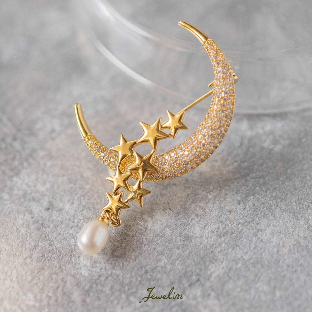 Jeweliss ブローチ Majore マジョレ 月と星 淡水パールの雫 スター ムーン しずく コサージュ おしゃれ 可愛い ギフト プレゼント アクセサリ...