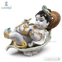 リヤドロ 葉の上のクリシュナ ヒンドゥー教 置物 01009370 LLADRO ギフト プレゼント□