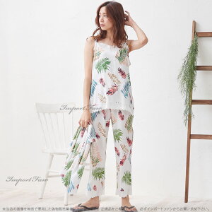 【JenniferPamela】ルームウェアボタニカル柄ロングカーディガン付3点セット【ポイント最大36倍!ブラックフライデー】