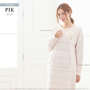 【JenniferPamela】ルームウェアもこもこボーダー長袖ロングワンピースレディースフリーサイズパジャマ□
