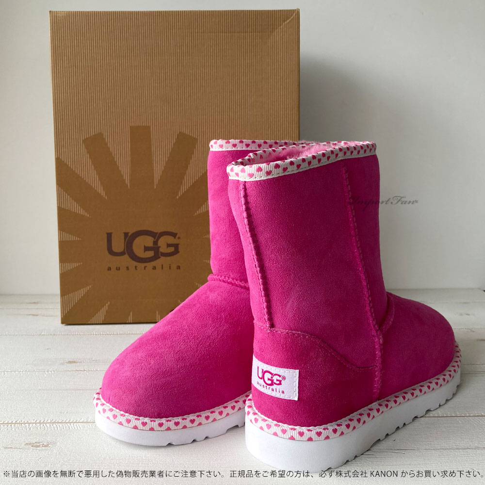 ラスト1点 アウトレット価格 US3 22cm UGG アグ ビッグキッズ クラシックショート ハート Classic Short Hrarts ムートンブーツ 1005295 正規品 ピンク ギフト プレゼント □ 即納 2