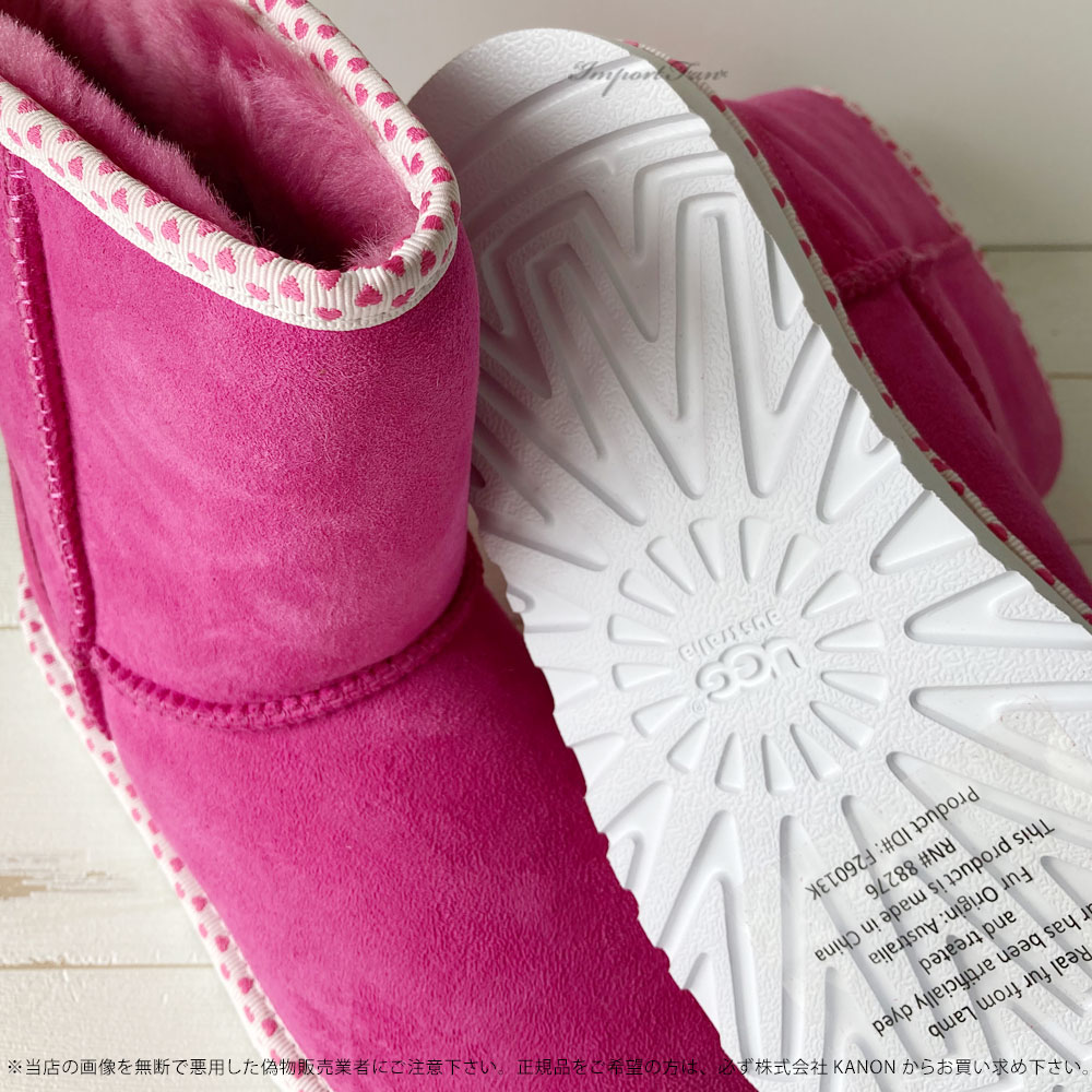 ラスト1点 アウトレット価格 US3 22cm UGG アグ ビッグキッズ クラシックショート ハート Classic Short Hrarts ムートンブーツ 1005295 正規品 ピンク ギフト プレゼント □ 即納 3