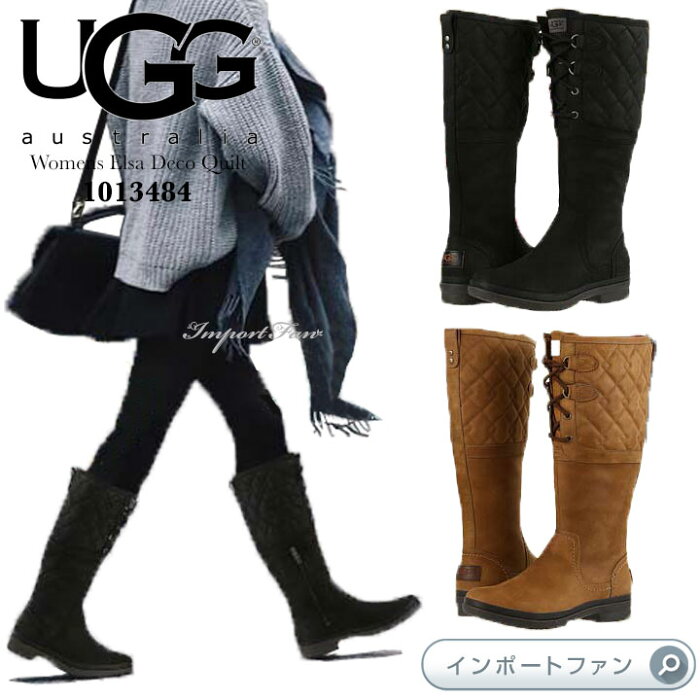 アグ エルザ デコ キルト ジョッキーブーツ 乗馬 レースアップ ブーツ 防水レザー 1013484 UGG Elsa Deco Quilt ギフト プレゼント □