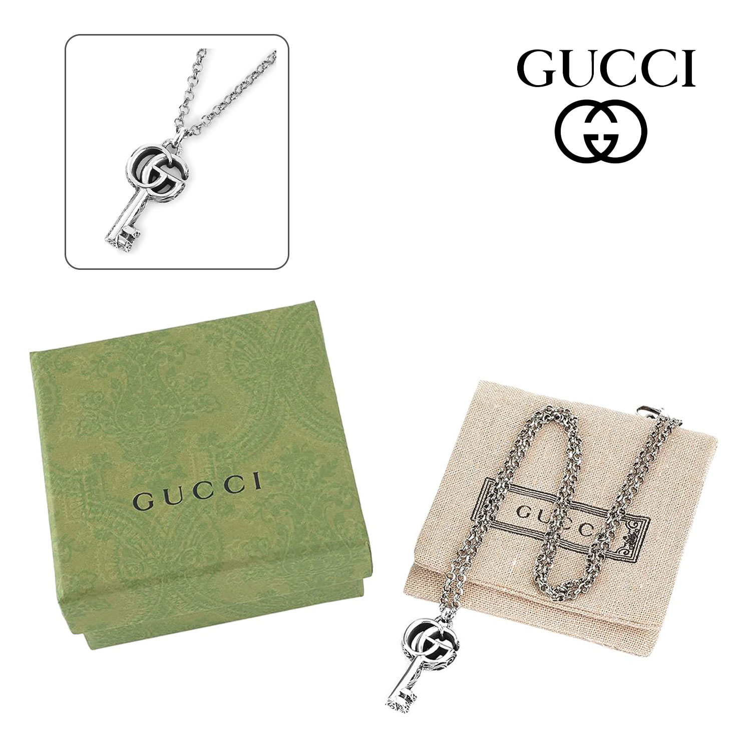 グッチ ネックレス GUCCI Gucci ダブルG キー ネックレス 627757 J8400 0701 NECKLACE スターリングシルバーシルバー エレメント ダブルG