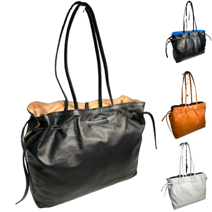 ソフト牛本革キンチャク型トートバッ...