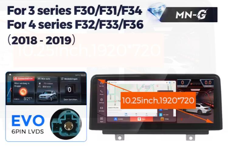 BMW 3/4シリーズ F30/F31/F34/F35 アンドロイドナビ10.25インチ EVO対応 668S 6+64G -RA-1178