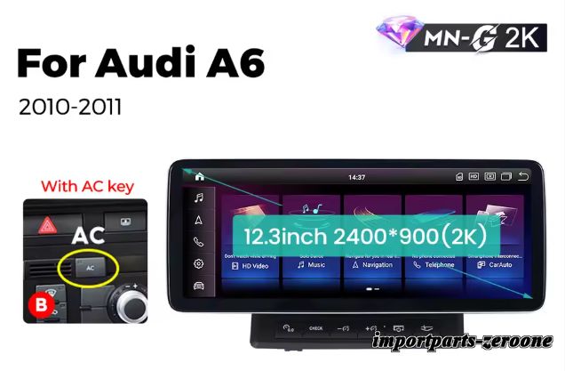 アウディA6 2005-2011 アンドロイドナビ12.3インチ2K 668S 6GB+64GB ACキー付き -RA-1341