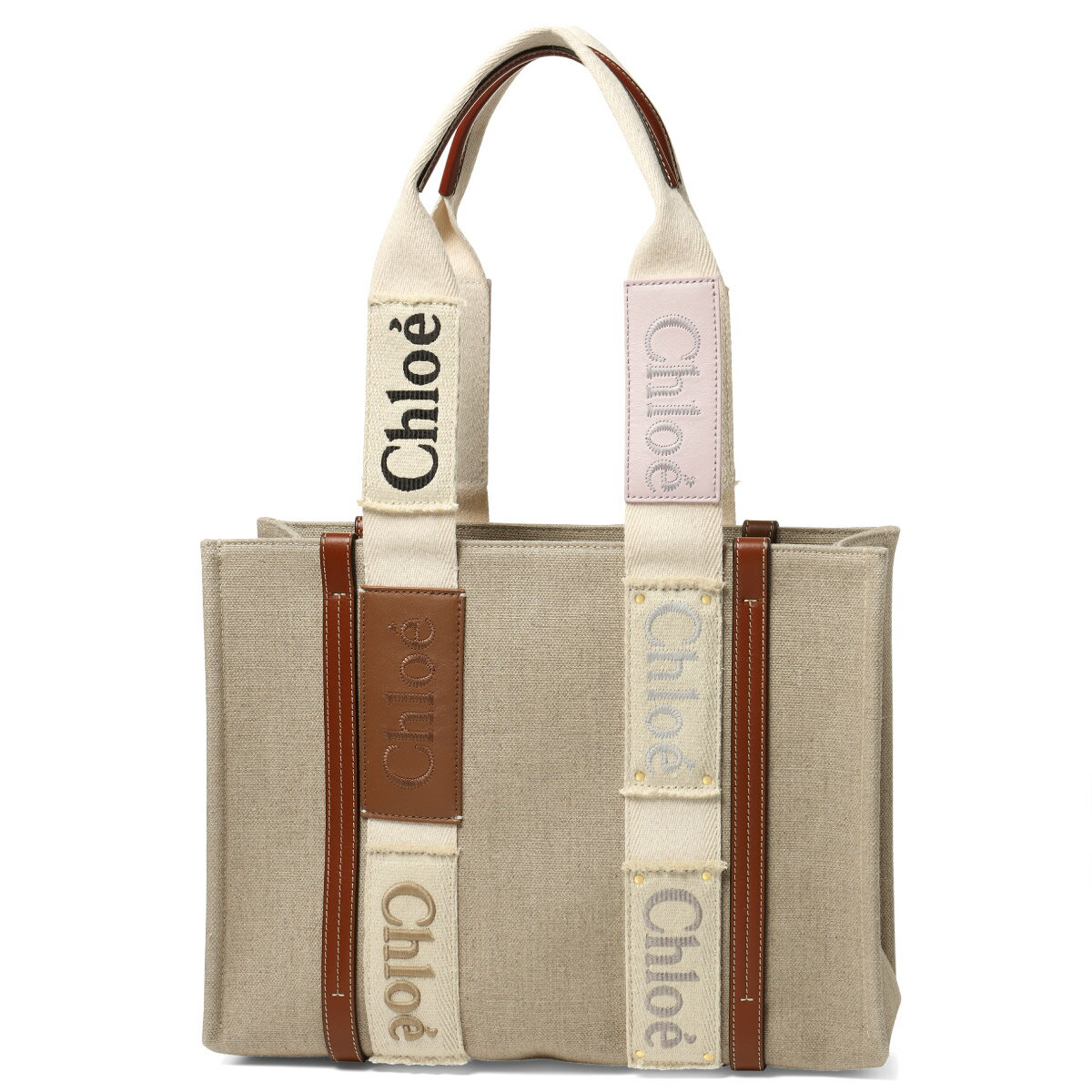 クロエ CHLOE トートバッグ レディース CHC23US383 K47 93C ミディアム WOODY ウッディ BROWN-BEIGE 1 ホワイト/ブラウン