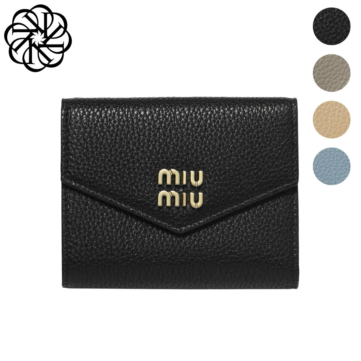 ミュウミュウ 革財布 レディース ミュウ ミュウ MIU MIU 財布 レディース VIT.DAINO ヴィッテロダイノ 三つ折り財布 5MH040 2DT7 F0002 NERO ブラック F0572 ARGILLA グレー F0036 SABBIA ベージュ F0637 ASTRALE ブルー