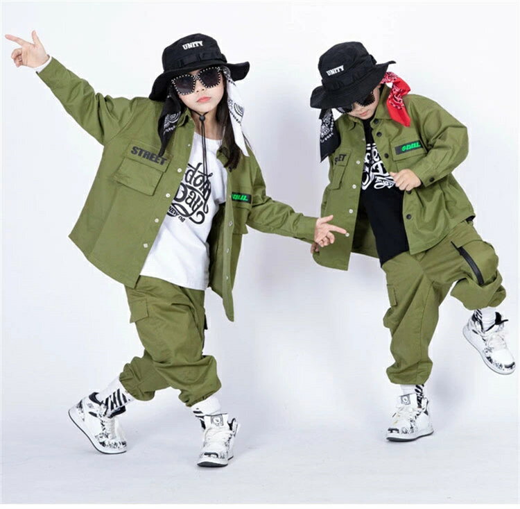 キッズダンス衣装 セットアップ ヒップホップ 長袖シャツ パンツ 子供 ジャッズ ストリート b系 ダンス..