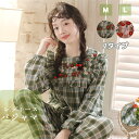 【SALE】【送料無料】パジャマ レディース 綿 秋 春 長袖 快眠パジャマ 乙女 可愛い 2点セット 箱入り 贈り物 プレゼントにも 動きやすい トップス 綿 パンツ 2カラー グルーン レッド ホワイト M L(4)